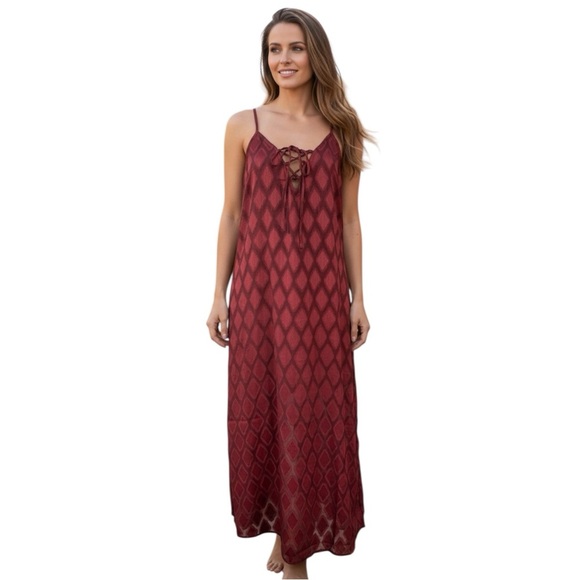 Band Of The Free Other - Band of the Free Lila Merlot Red Geometric Midi Slipdress New S